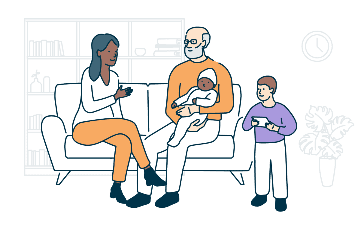 An illustration depicting a family with people of different ages