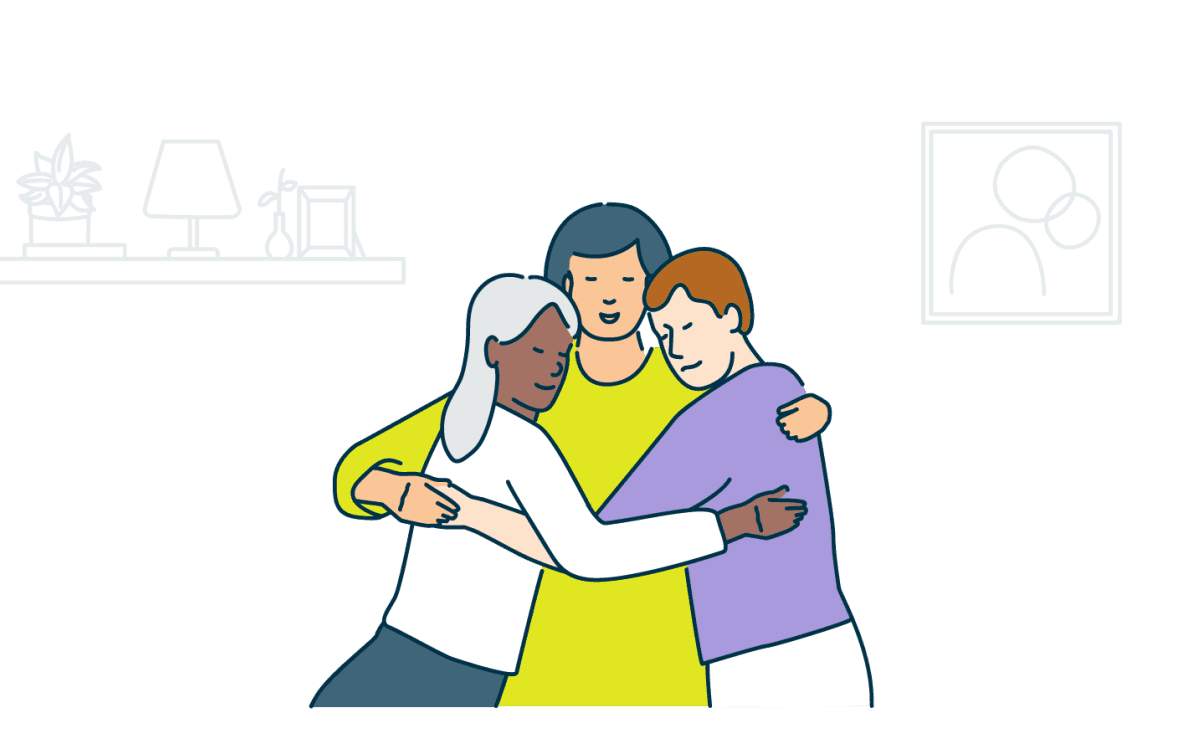 A group of people of various ages in a big group hug.