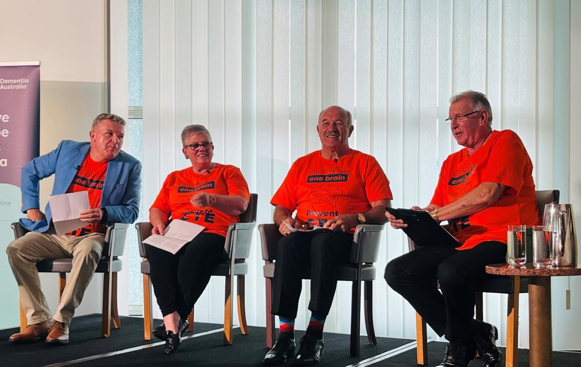 Robin McGilligan, Dementia Advocate Lyn McGregor, Wally Lewis and Pat Walsh at the Parliamentary Friends of Dementia CTE Panel event